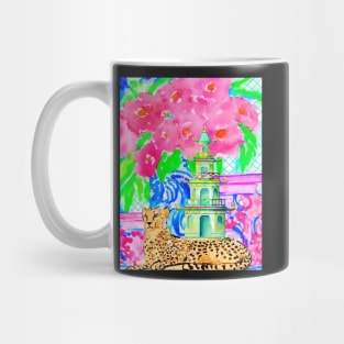 Watercolor pagoda and cheetah Mug